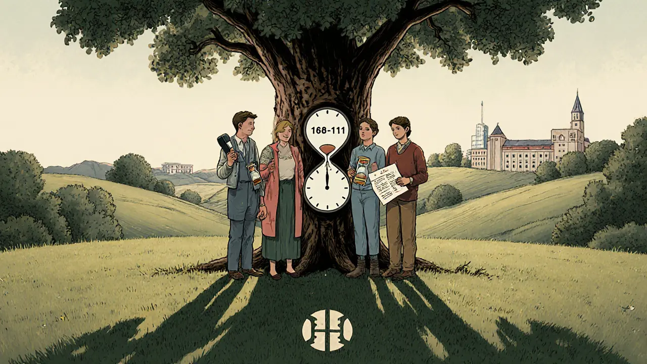 Čtyři členové rodiny drží kusy rozbitého hodin, které tvoří přesný časový symbol pro pomoc.