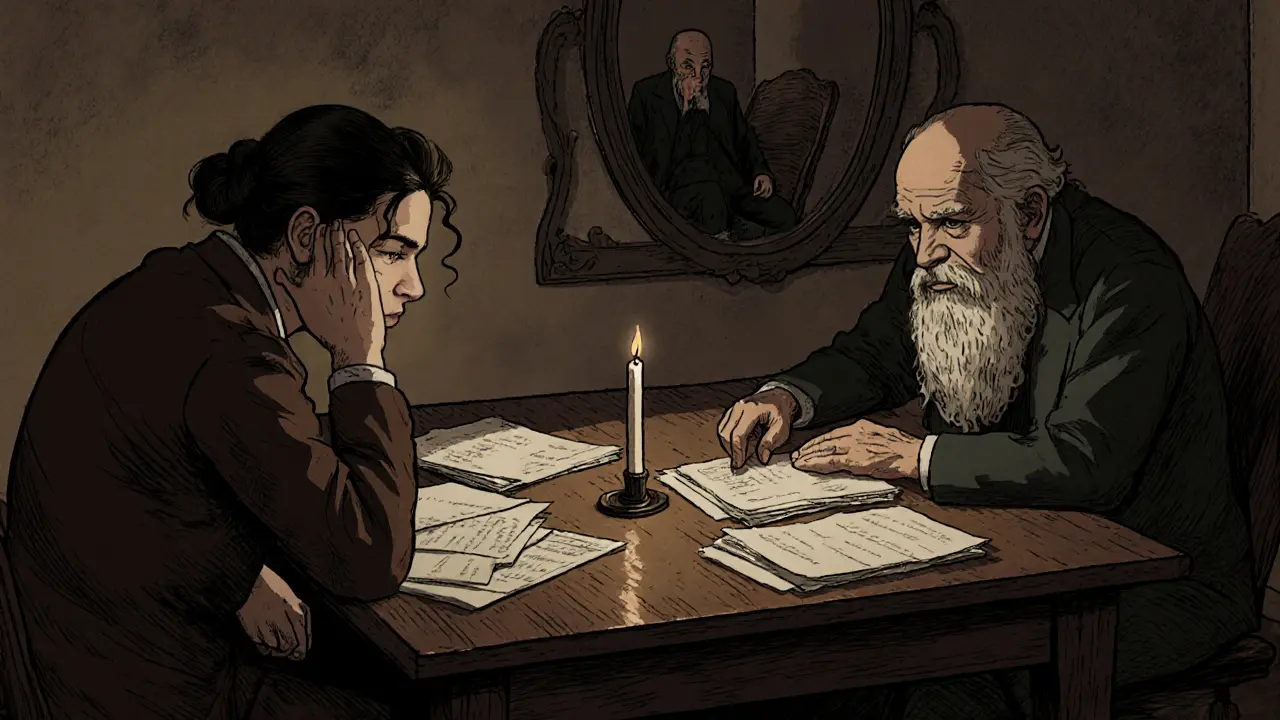 Terapeut diskutuje o případu s mentorem v tiché místnosti, symbolizující důležitost supervize.