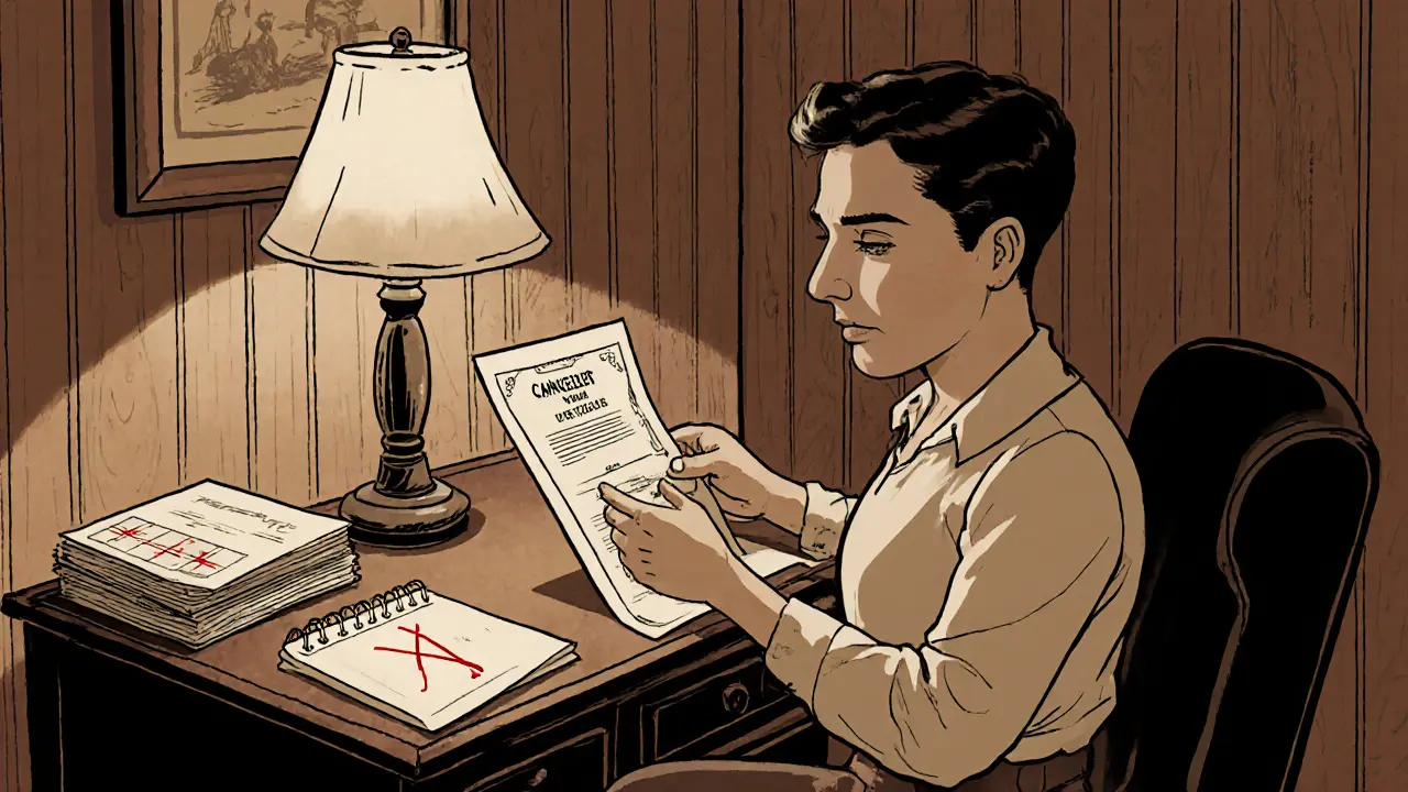 Terapeut přijímá lékařské potvrzení a ruší účtování poplatku v klidné kanceláři.