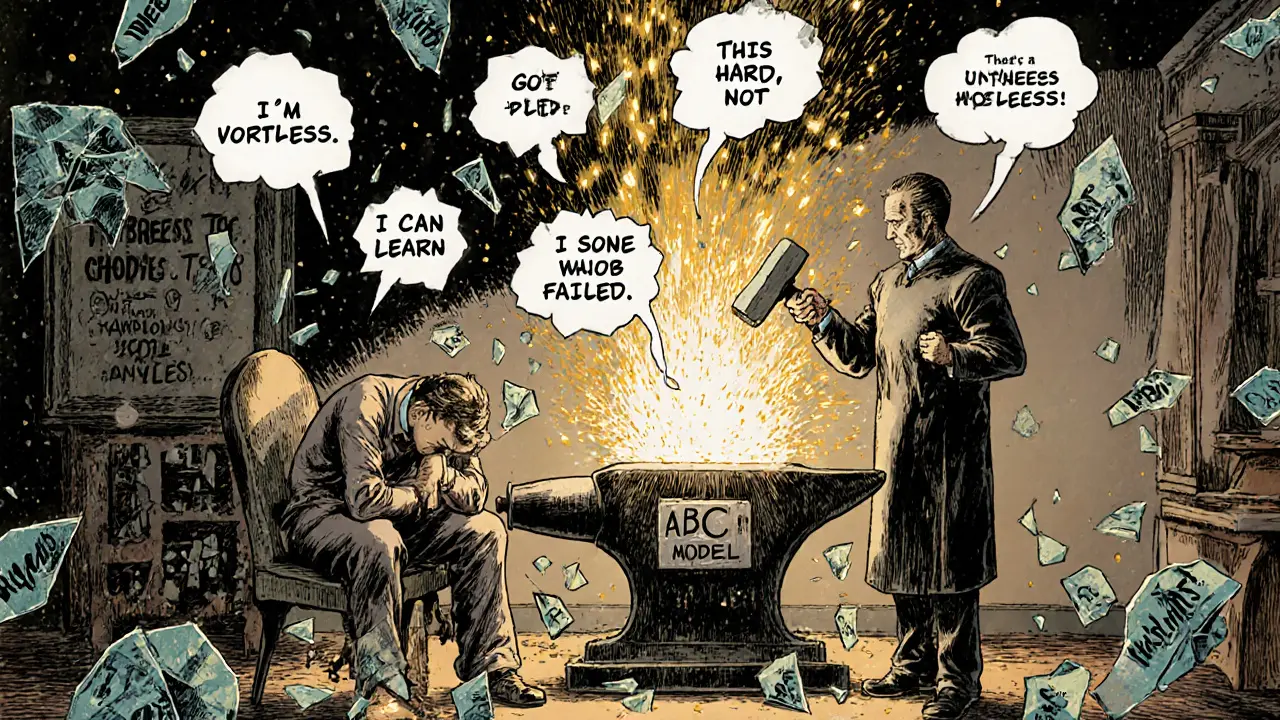 Terapeut rozbíjí škatulky s iracionálními myšlenkami, z nichž vyrůstají nové, osvěžující přesvědčení.