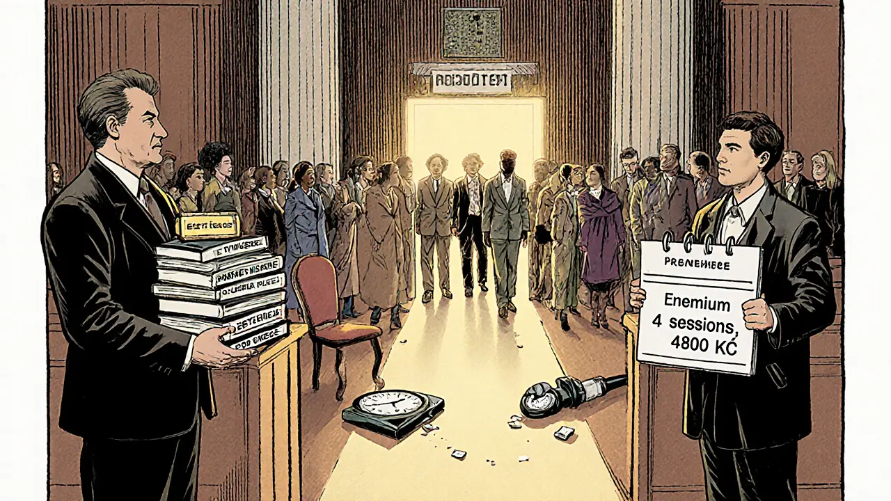 Váhy s kvalitou terapie a balíčkem sezení, lidé jdou směrem k pokroku, zanedbané parkování a čas.