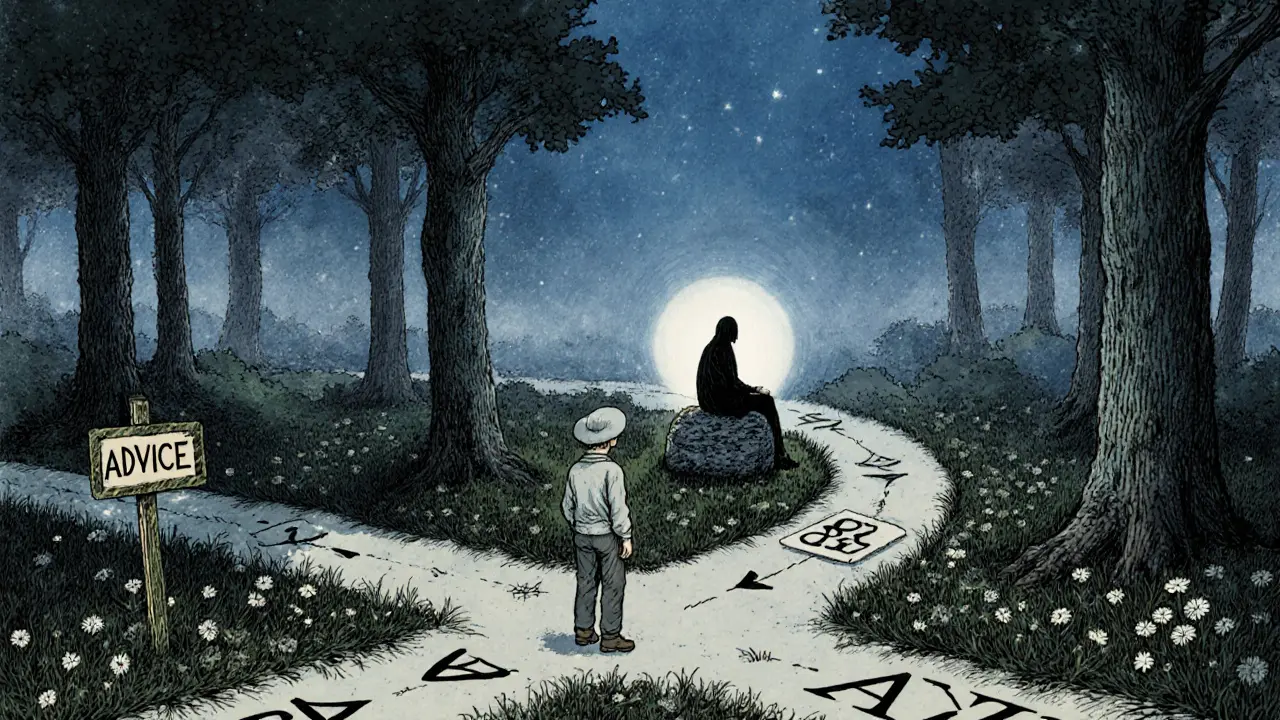 Cestovatel na křižovatce, jedna cesta plná návodů, druhá vede do klidu.