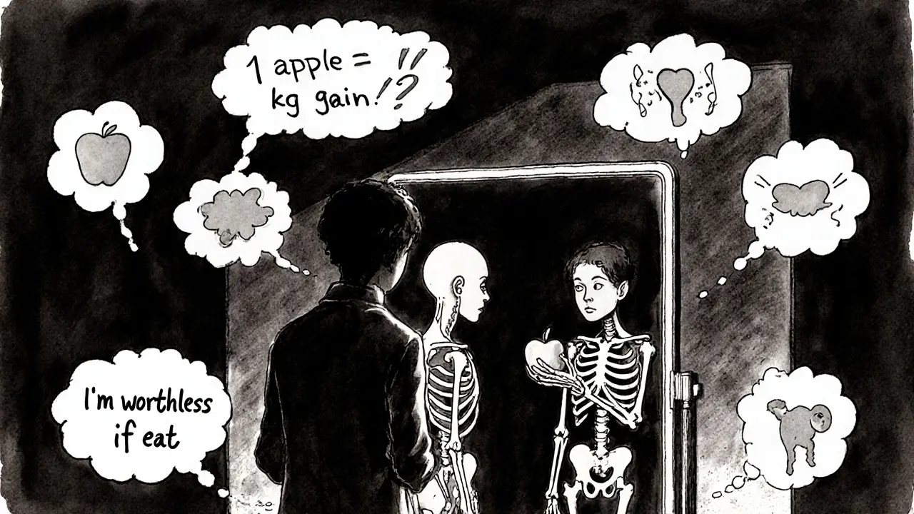 Kognitivní omyly o jídle a těle: Jak KBT pomáhá překonat zkreslené myšlenky u poruch příjmu potravy