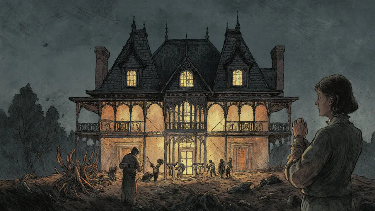 Stavba neviditelného domu základy, která symbolizuje vnitřní práci a pomalou změnu.