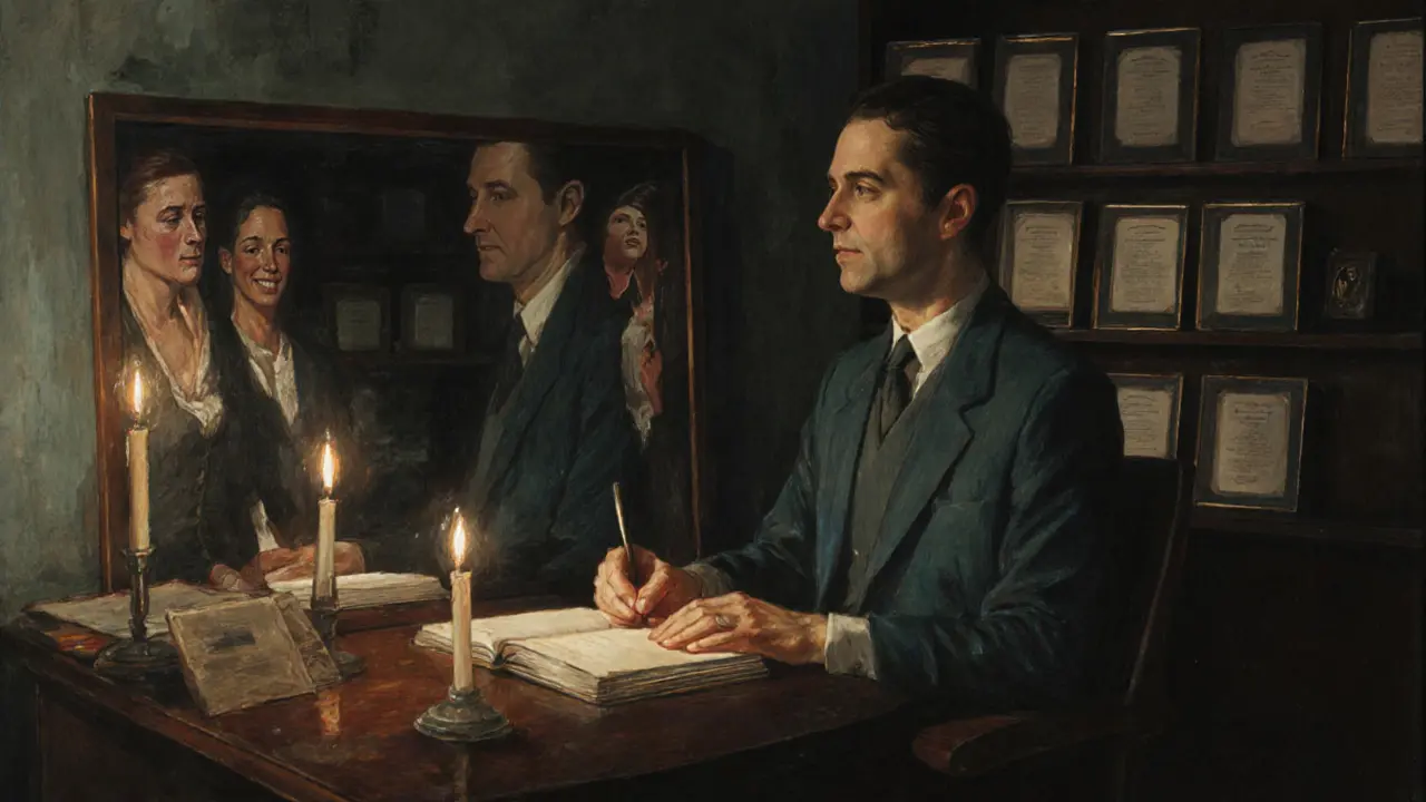 Terapeut v tichosti, jeho odraz ukazuje životy, které pomohl změnit.