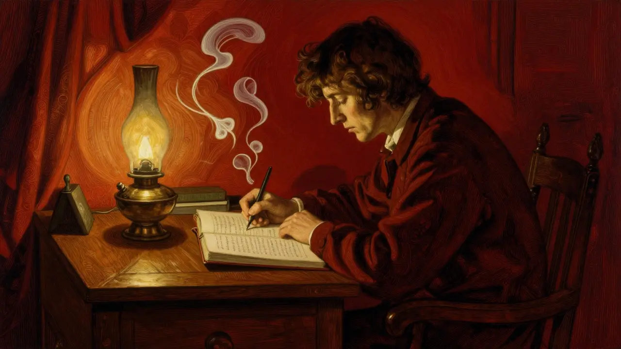 Člověk vedoucí deník k analýze svých vzorců chování a emocí.