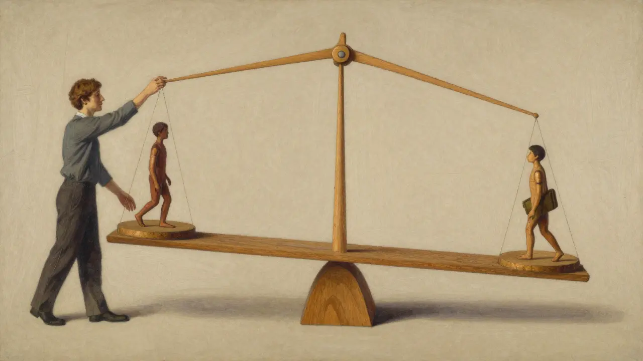 Konceptuální ilustrace pohybu jednoho prvku v systému vztahů.