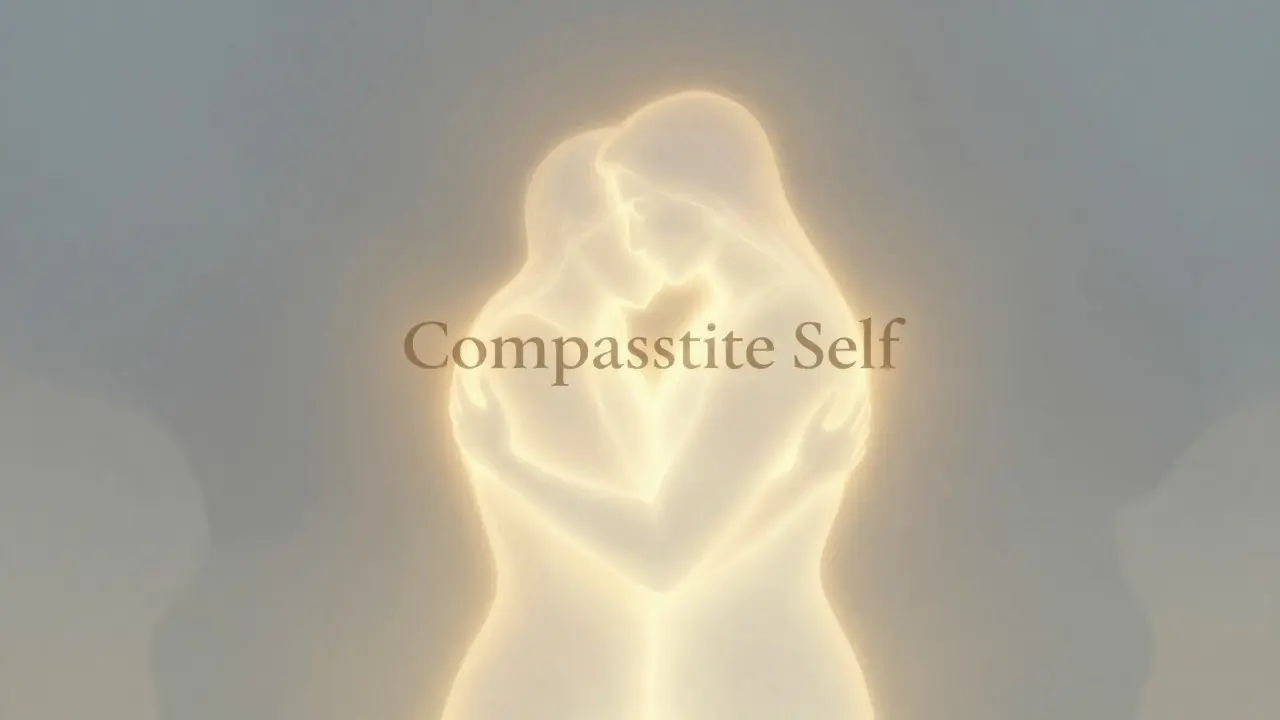 Osobní objetí soucitného já vyzařujícího teplo a vnitřní klid.