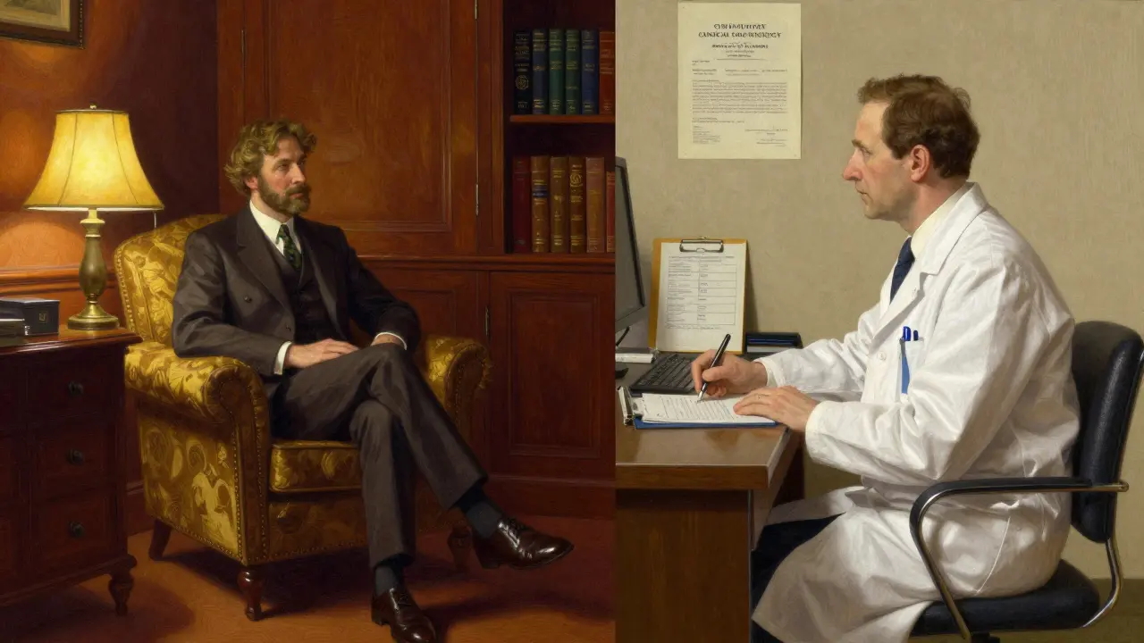 Srovnání útulného studia psychologa a strukturované klinické ordinace.