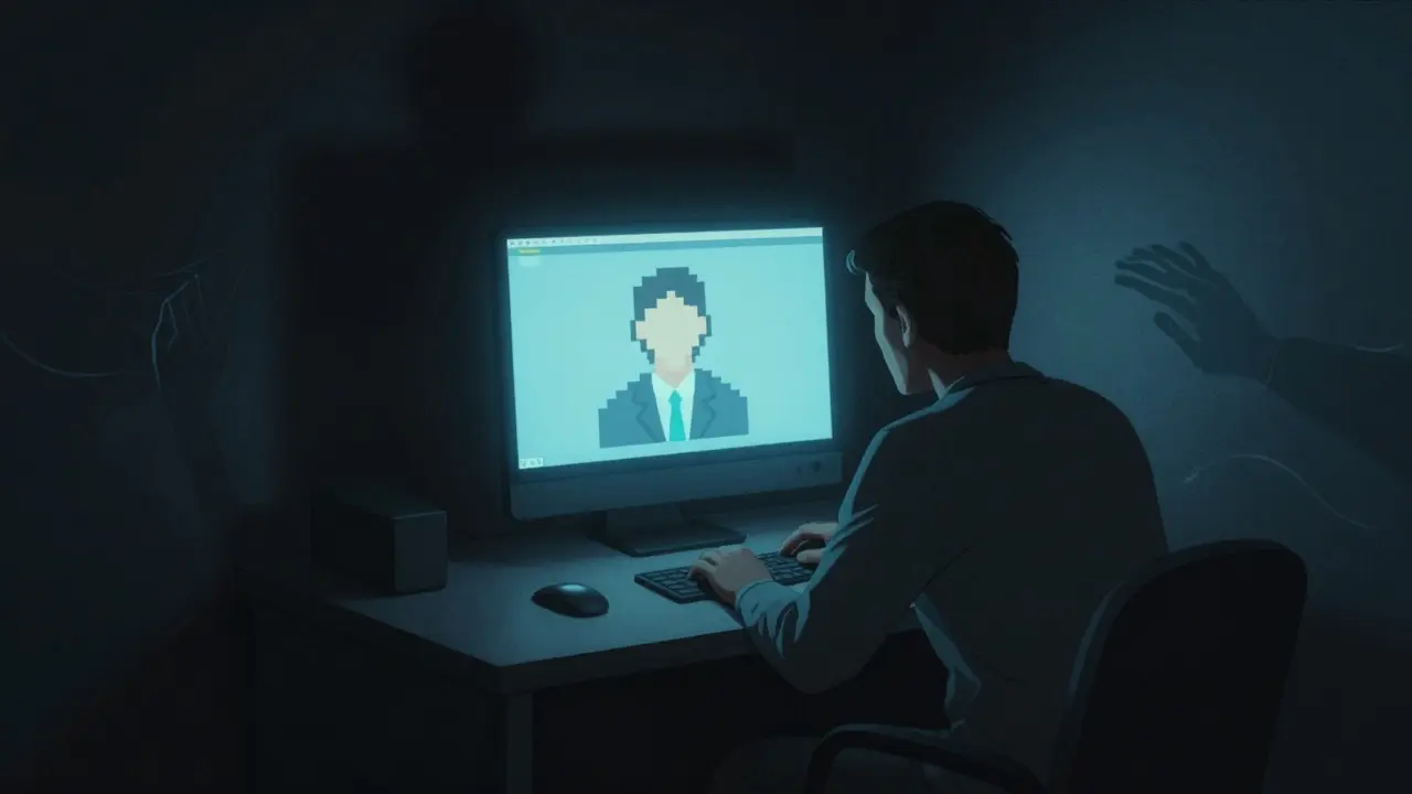 Osamělý klient u monitoru, chybějící neverbální signály