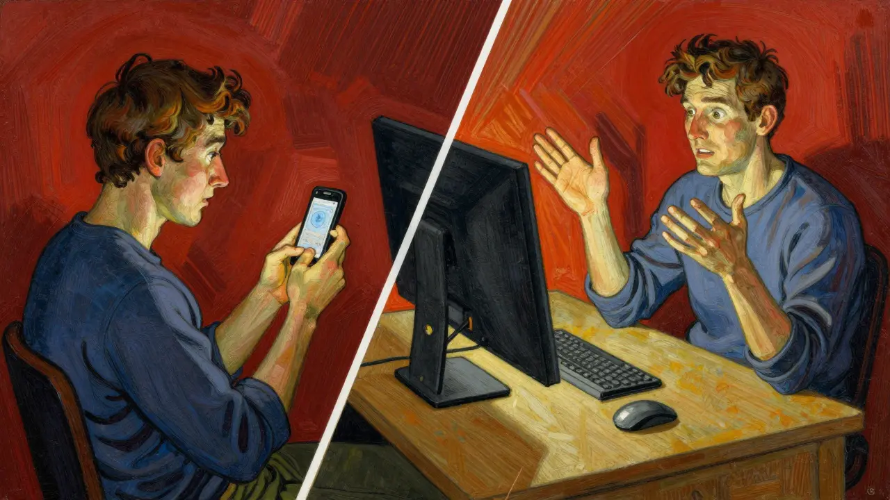 Porovnání terapie přes mobil a počítač v ilustrativním stylu