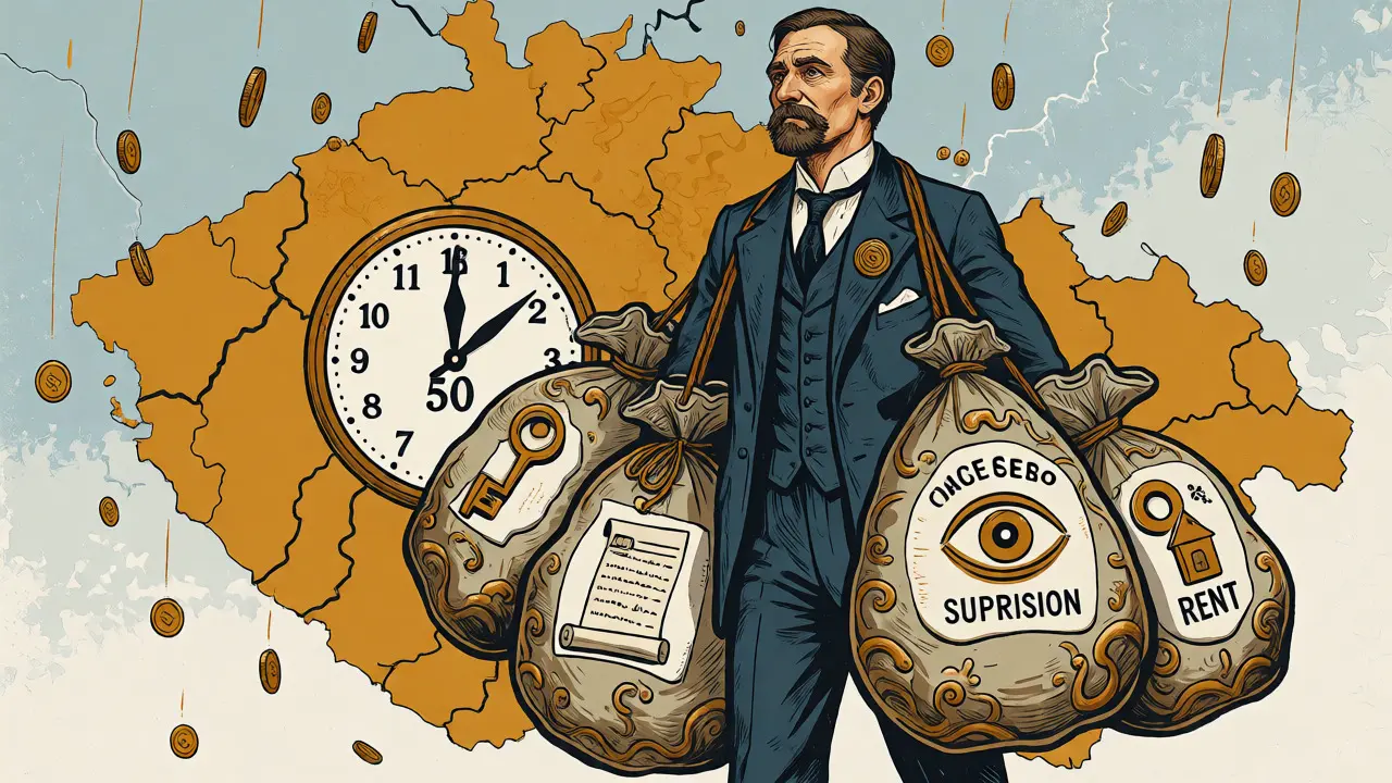 Konceptuální ilustrace znázorňující skryté náklady a práci psychoterapeuta za hodinovou sazbu.